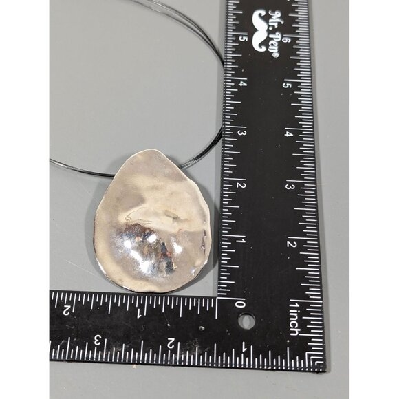 Chico's Silver Tone Teardrop Pendant Necklace On Wire Choker Chain 26" - Picture 6 of 7